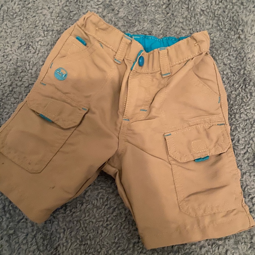 Brown Khaki shorts with blue. 2T